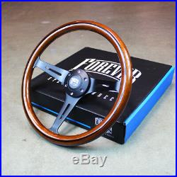 14 Matte Black Steering Wheel Dark Stained Wood Grip FS Horn Button