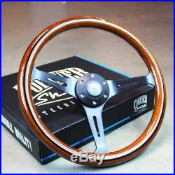 14 Matte Black Steering Wheel Dark Stained Wood Grip FS Horn Button