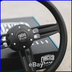 14 Matte Black Steering Wheel with Black Vinyl Half Wrap and Billet Horn Button