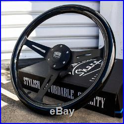 15 Inch Matte Black Steering Wheel Black Mahogany Wood Grip and Horn Button