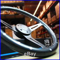 15 Matte Black Gray Steering Wheel Real Wood Grip 375mm 6 Hole Chevy GMC