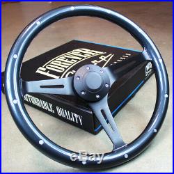 15 Matte Black Gray Steering Wheel Real Wood Grip 375mm 6 Hole Chevy GMC