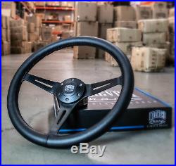 15 Matte Black Steering Wheel Leather Wrapped (380mm) 6 Hole JDM