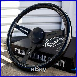 15 Matte Black Steering Wheel with Black Wood Grip and Horn Button 6 Hole