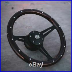 15 Matte Black Steering Wheel with a Riveted Dark Mahogany Grip and Horn