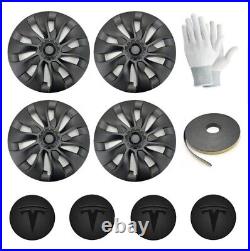 18 inch Wheel Cover Caps Matte Black Uberturbine Tesla Model 3 2020-2023