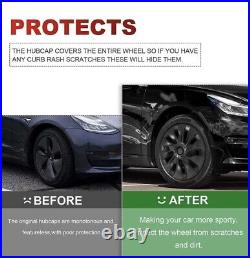 18 inch Wheel Cover Caps Matte Black Uberturbine Tesla Model 3 2020-2023