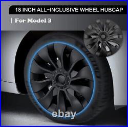 18 inch Wheel Cover Caps Matte Black Uberturbine Tesla Model 3 2020-2023
