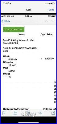 19 Bola Fla Alloy Wheels To Fit Audi A3 A4 A6 Vw Seat 5x112 8.5j Matt Black
