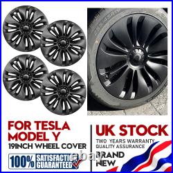19in Wheel Trims Covers Hubcaps 4X Matte Black Super Resistant For Tesla Y 20-23