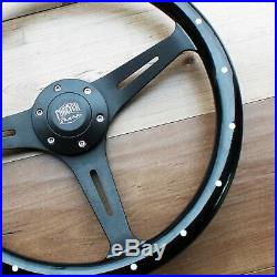 380mm Matte Black Rivet Steering Wheel Real Wood Grip (15) 6 Hole Chevy GMC