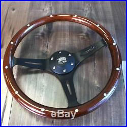 380mm Matte Black Steering Wheel Riveted Wood Grip (15) 6 Hole Chevy GMC C10