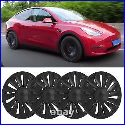 ^4PCS 19in Wheel Hub Cover Matte Black Full Wrap Sporty For Model Y 2020-2023