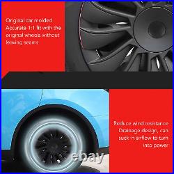 ^4PCS 19in Wheel Hub Cover Matte Black Full Wrap Sporty For Model Y 2020-2023