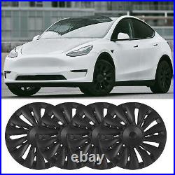 ^4PCS 19in Wheel Hub Cover Matte Black Full Wrap Sporty For Model Y 2020-2023