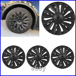 ^4PCS 19in Wheel Hub Cover Matte Black Full Wrap Sporty For Model Y 2020-2023