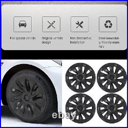 4Pcs 18in Wheel Hubcap Matte Black Cool Sporty For Model 3 2017-2023