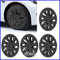 4Pcs 18in Wheel Hubcap Matte Black Cool Sporty For Model 3 2017-2023