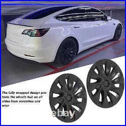 4Pcs 18in Wheel Hubcap Matte Black Cool Sporty For Model 3 2017-2023