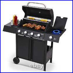 4+1 Gas BBQ Barbecue Garden Outdoor Grill 4 Burners with Hot Plate Hob Black