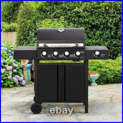4+1 Gas BBQ Barbecue Garden Outdoor Grill 4 Burners with Hot Plate Hob Black