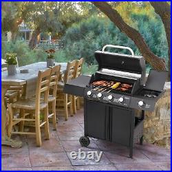 4+1 Gas BBQ Barbecue Garden Outdoor Grill 4 Burners with Hot Plate Hob Black