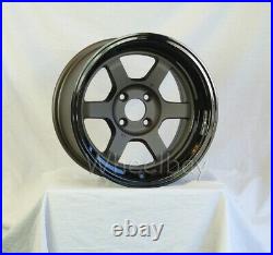 4 Pcs Rota Wheel Grid V 15x8 4x100 +0 Flat Gunmetal With Black Lip Last Set