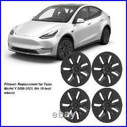 4pcs 19in Wheel Hub Cover Matte Black Anti Scratch Cool For Model Y 20-23