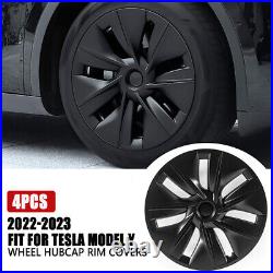 4pcs For Tesla Model Y 2020-2023 Matte Black 19 Hubcaps Cap Rim Wheel Cover Cap