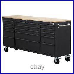 72 Steel Matte Black 15 Drawer Lockable Tool Chest Garage Cabinet Work Bench