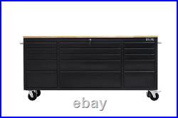 72 Steel Matte Black 15 Drawer Lockable Tool Chest Garage Cabinet Work Bench