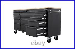 72 Steel Matte Black 15 Drawer Lockable Tool Chest Garage Cabinet Work Bench