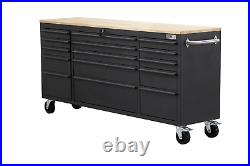 72 Steel Matte Black 15 Drawer Lockable Tool Chest Garage Cabinet Work Bench