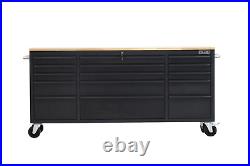 72 Steel Matte Black 15 Drawer Lockable Tool Chest Garage Cabinet Work Bench