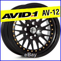 AVID. 1 AV-12 15x8 Flat Black 4x100 +25 Wheels (Set of 4) Classic Mesh JDM Rims