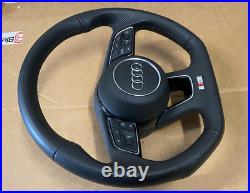 Audi A3 8v S Line Flat Bottom Leather Steering Wheel Black With Round Airbag