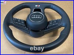Audi A3 8v S Line Flat Bottom Leather Steering Wheel Black With Round Airbag