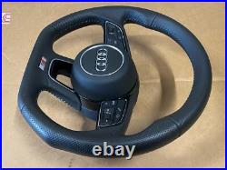 Audi A3 8v S Line Flat Bottom Leather Steering Wheel Black With Round Airbag