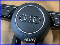 Audi A3 8v S Line Flat Bottom Leather Steering Wheel Black With Round Airbag