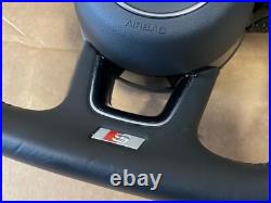 Audi A3 8v S Line Flat Bottom Leather Steering Wheel Black With Round Airbag