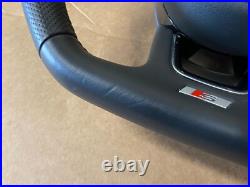Audi A3 8v S Line Flat Bottom Leather Steering Wheel Black With Round Airbag