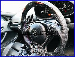 BMW E46 E39 M3 M5 Carbon Leather Flat Bottom Race Display LED Steering Wheel