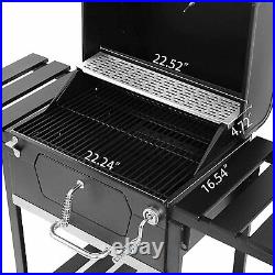 Black Charcoal Grill BBQ Trolley Wheels Two Arm Garden Smoker Shelf Side Steel