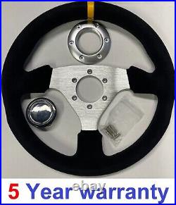 Black Suede Silver Spoke Track Drift 330mm Steering Wheel Fit All Boss Kit Hub