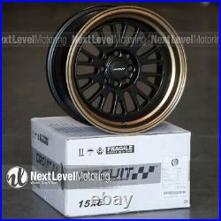 Circuit CP28 15x8 4-100 4-114.3 Flat Black Bronze Lip Wheels Fits Acura Integra