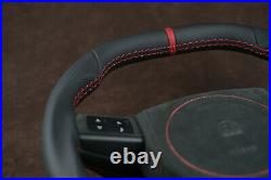 Custom steering wheel Flat bottom Square Top HEMI srt8 Alcantara + Nappa leather