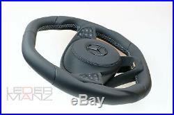 Customized Mercedes steering wheel thicker square top flat bottom Alcantara soft