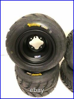 DWT A5 Black Front Rear Rims Wheels Speed Racer Street Tires TRX 450R 250R LTR45