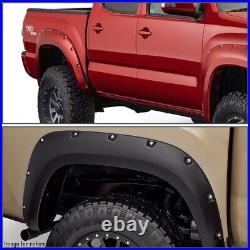 Fit 2016-2017 Toyota Tacoma 4pcs Pocket Riveted Wheel Fender Flares Matte Black