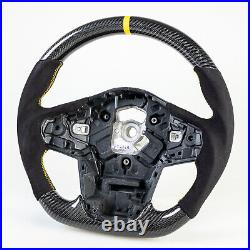 Flat Bottom Carbon Suede Yellow Steering Wheel For Toyota Supra A90 J29 DB 19-21